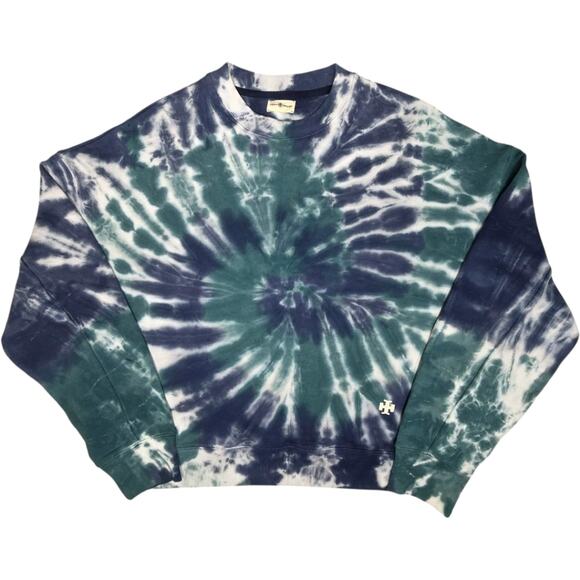 Tory Burch Tory Sport Tie Dye French‎ Terry Crew Sweatshirt Green Blue XS - Picture 1 of 9